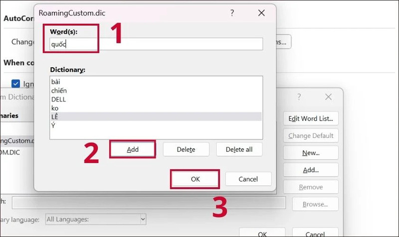 Nhập từ muốn loại khỏi kiểm tra lỗi