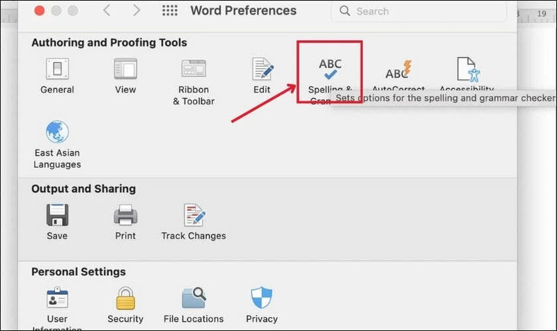 Chọn Spelling & Grammar trên MacBook