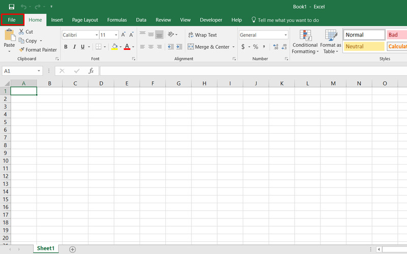 Chọn mục File trong Excel