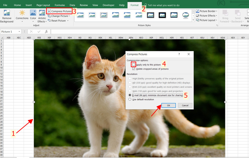 Các bước nén hình trong Excel