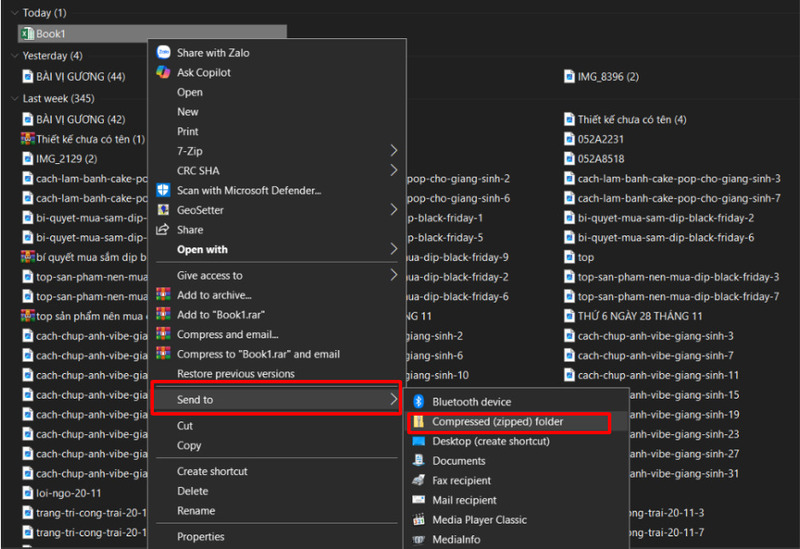 Các bước để nén tập tin