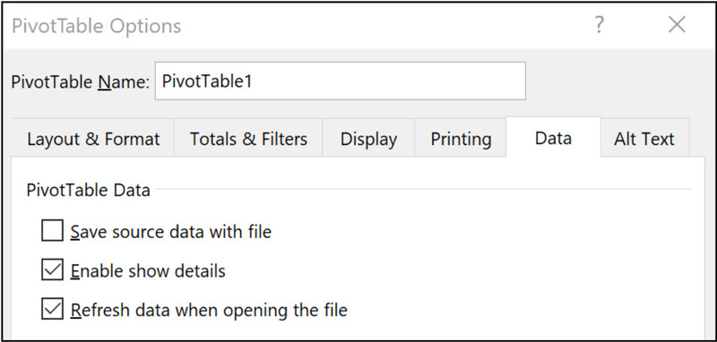 Tắt lưu bộ nhớ đệm Pivot