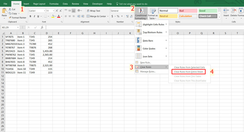 Các bước xóa định dạng có điều kiện