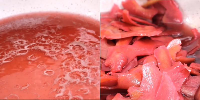 Ngào mứt gừng với nước củ dền