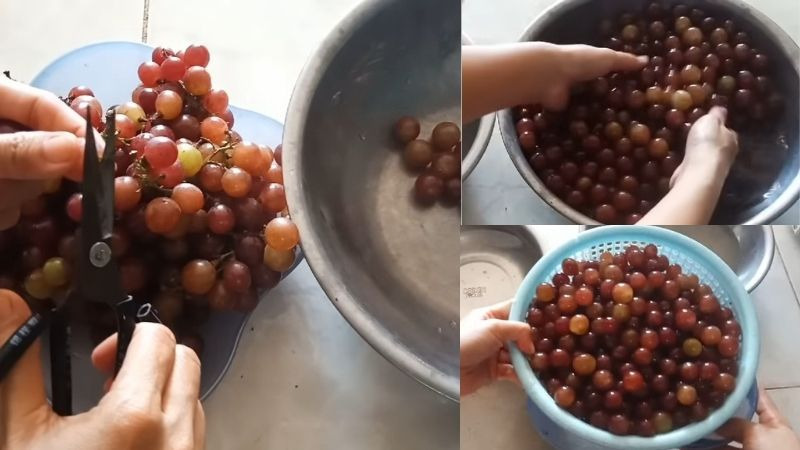 Cắt cuống và rửa nho