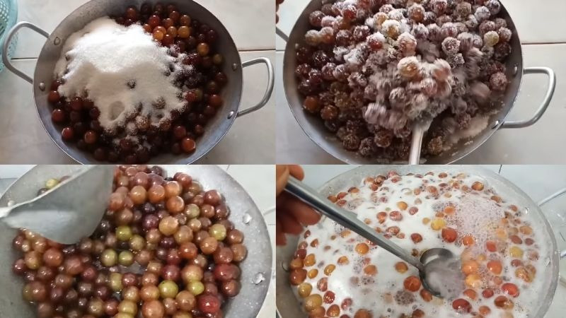 Ướp nho với đường và khuấy đều