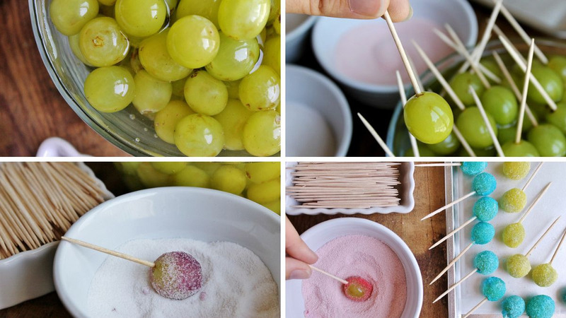 Lăn nho tươi qua bột gelatin