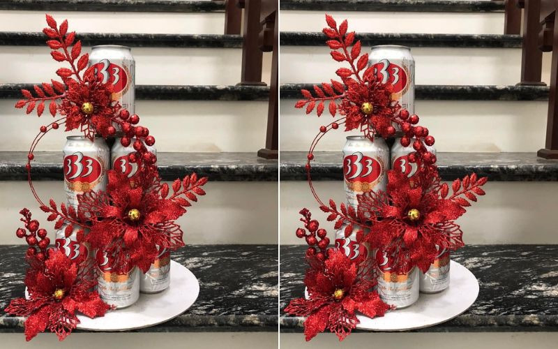 Tháp bia 333 trang trí đỏ