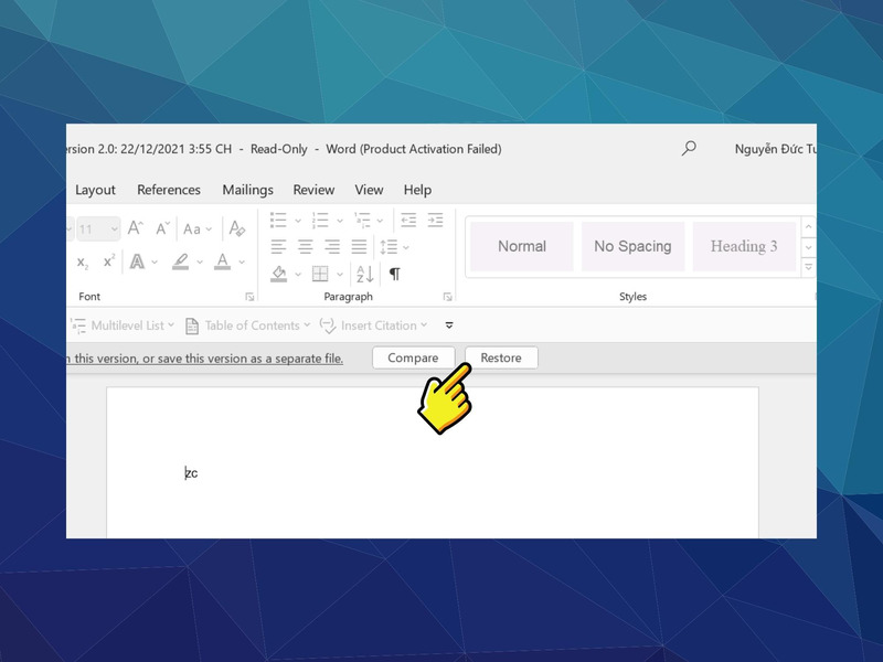 Nhấn Restore để lấy lại nội dung