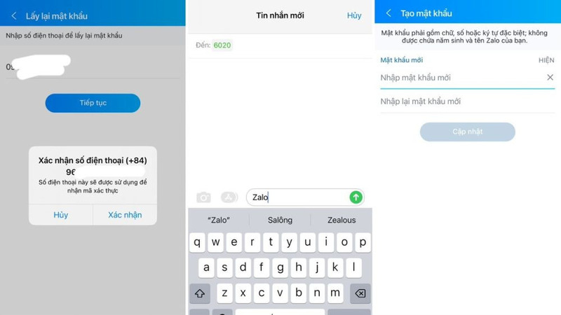 Các bước khôi phục Zalo bằng mã xác nhận gửi về điện thoại