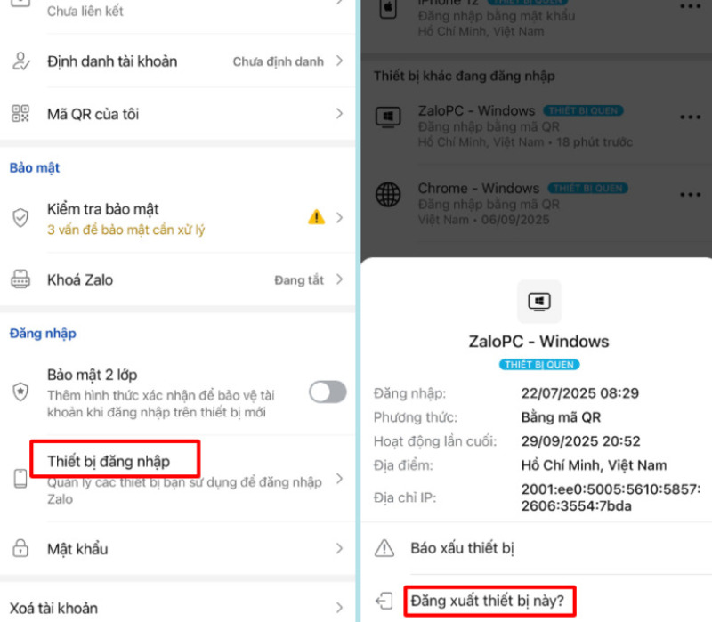 Nhấn chọn thiết bị mà bạn muốn đăng xuất