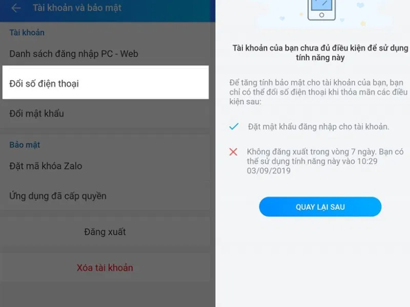 Đổi số điện thoại mới trên Zalo