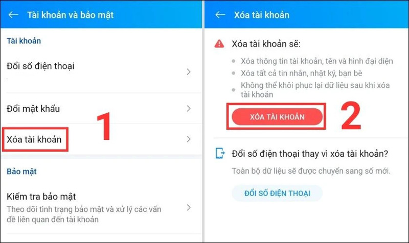 Các bước xoá tài khoản Zalo