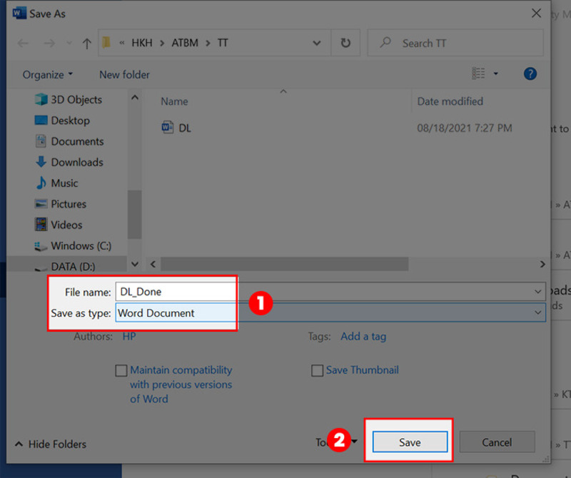 Lưu file đã chỉnh sửa thành Word Document