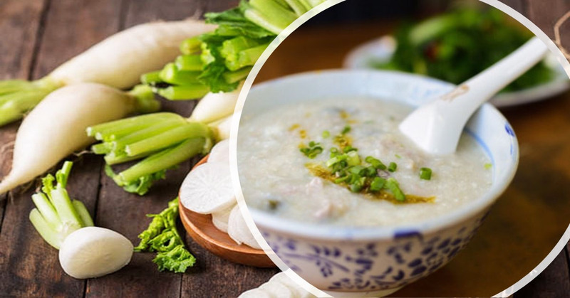 Cháo gan heo nấu cùng củ cải trắng
