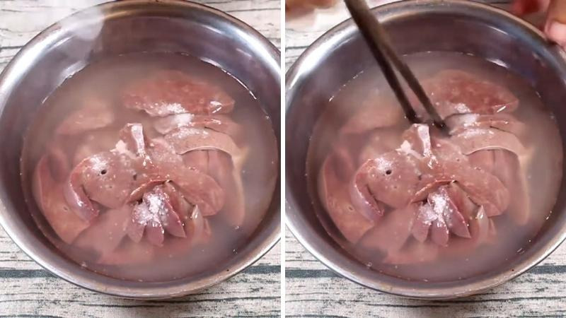 Sơ chế gan heo với nước muối loãng