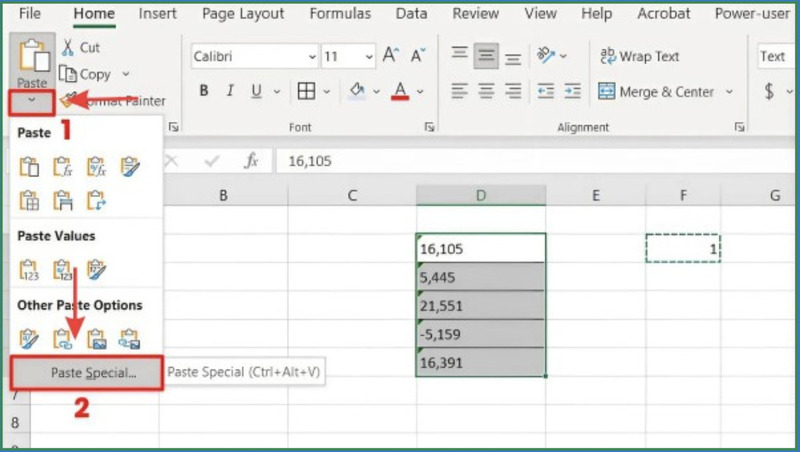 Chọn Paste Special từ menu