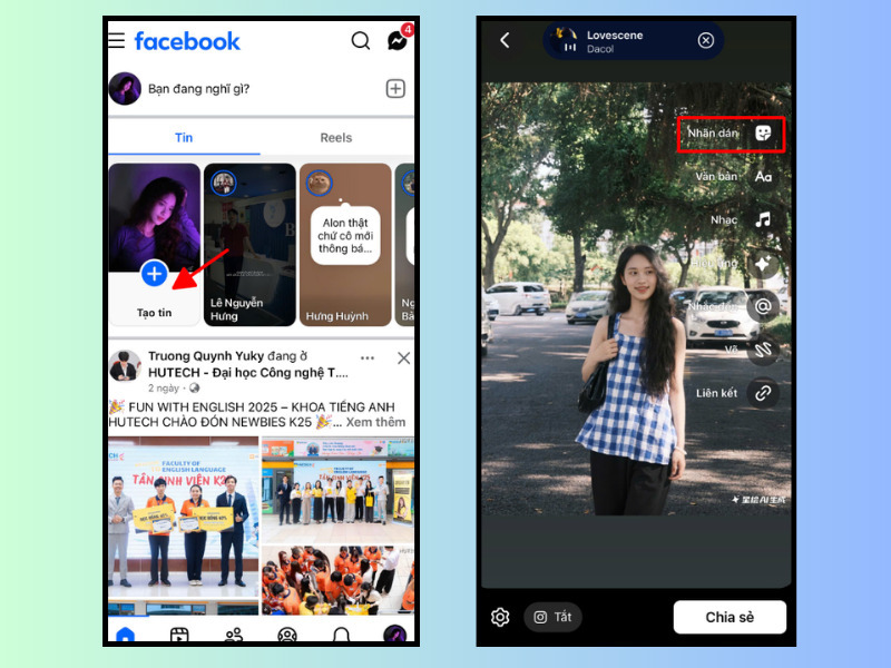 Nhấn chọn vào phần tạo tin trên facebook
