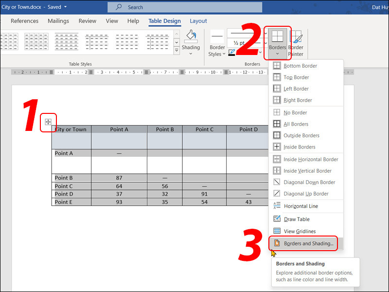 Truy cập vào hộp thoại Borders and Shading