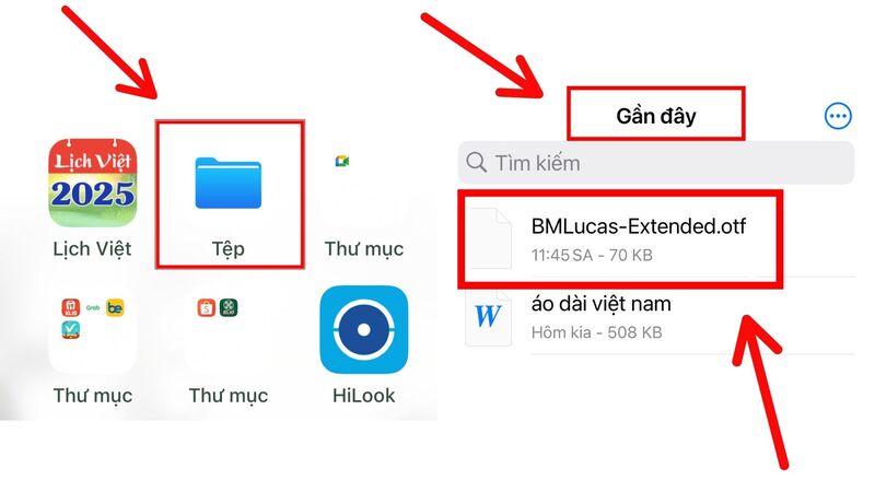 Mở Tệp (Files) trên điện thoại để kiểm tra file font chữ