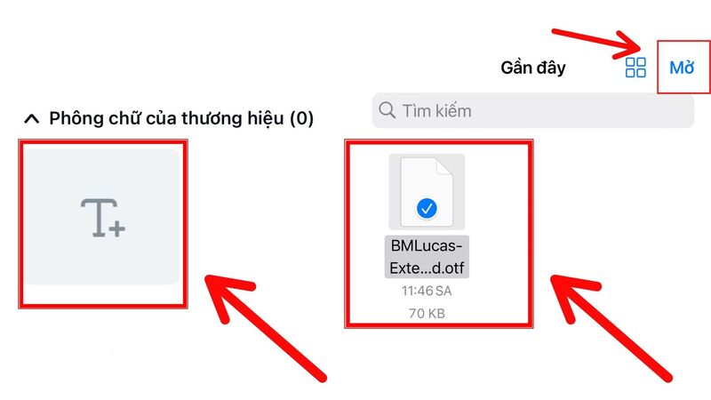Tải font chữ lên và nhấn Mở