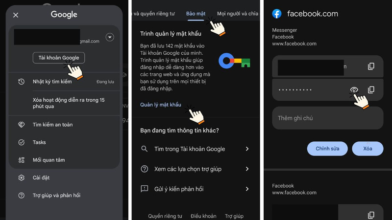 Các bước vào trình quản lý mật khẩu Google