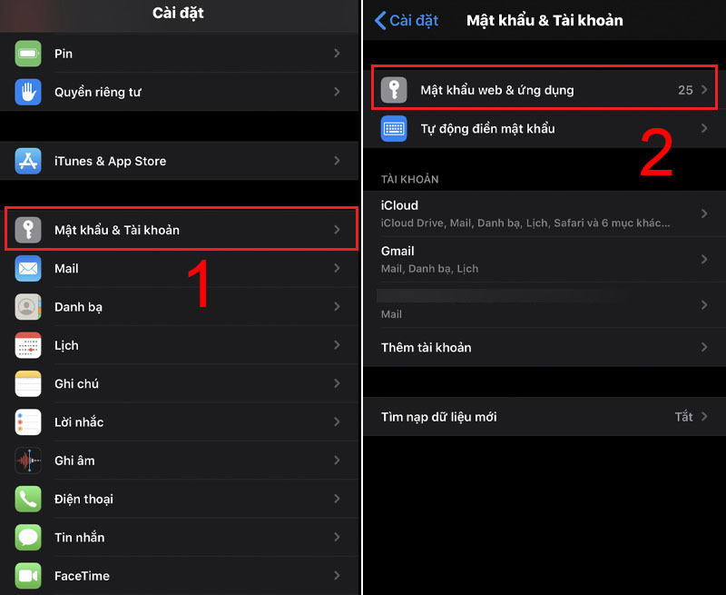 Vào mục phần Mật khẩu web & ứng dụng trên iPhone