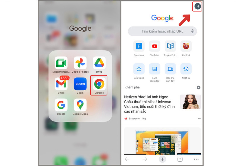 Mở Google và chọn vào tài khoản ở góc trên bên phải