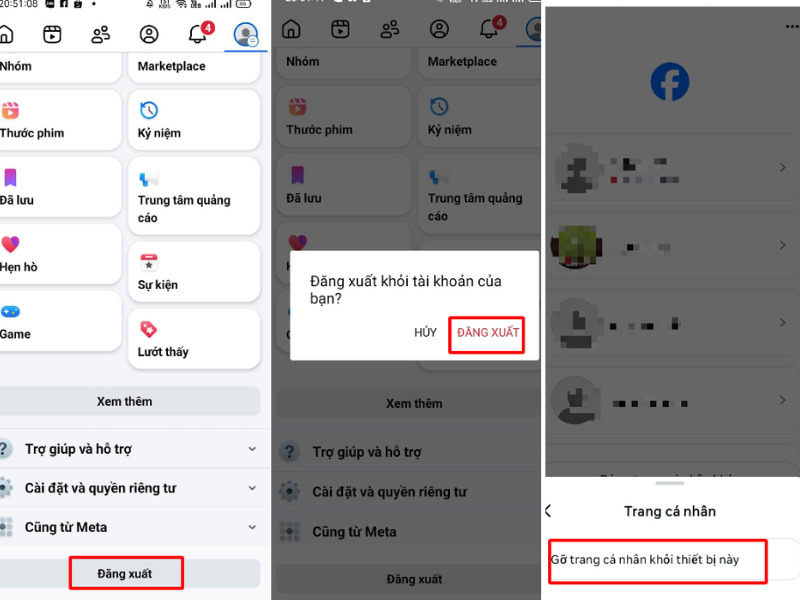 Chọn vào Đăng xuất và Gỡ khỏi thiết bị này