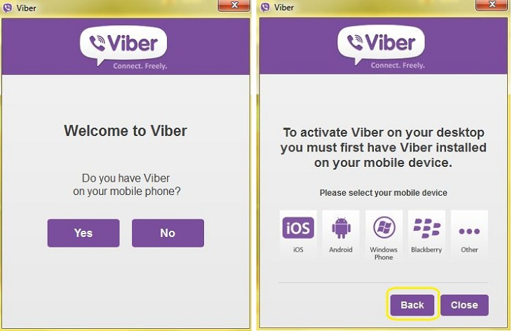 Hệ thống yêu cầu bạn cài đặt Viber cho điện thoại trước, sau đó mới dùng được trên máy tính.