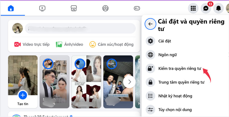 Chọn vào phần Kiểm tra quyền riêng tư trên Facebook