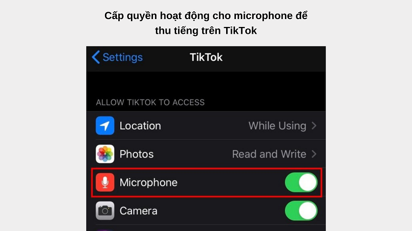Cho phép Tik Tok truy cập microphone