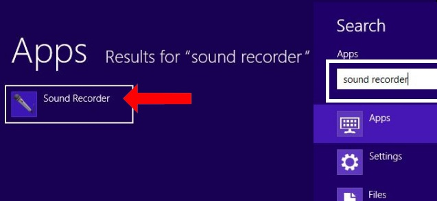 Chọn ứng dụng Sound Recorder để ghi âm trên máy tính Win 8.