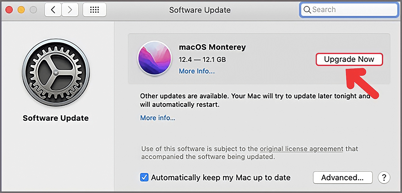 Bạn nhấn vào “Upgrade Now” để cập nhật hệ điều hành phiên bản mới nhất cho MacBook.