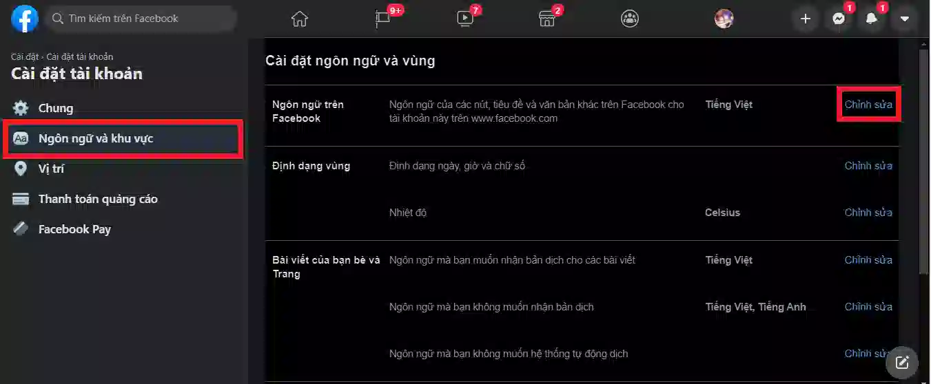 Chuyển ngữ điệu Facebook quay về giờ Việt và dùng như thông thường.