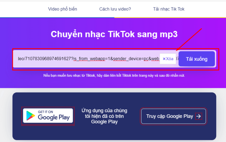 Dán links video clip TikTok nhập khuông và lựa chọn Tải Xuống.