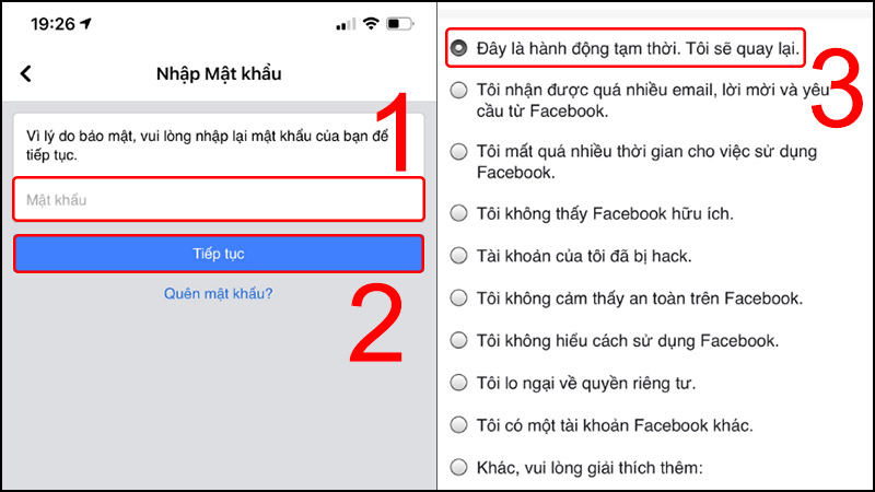 Facebook yêu cầu bạn điền lý do muốn khóa Messenger trước khi chấp nhận lệnh khóa tạm thời.  
