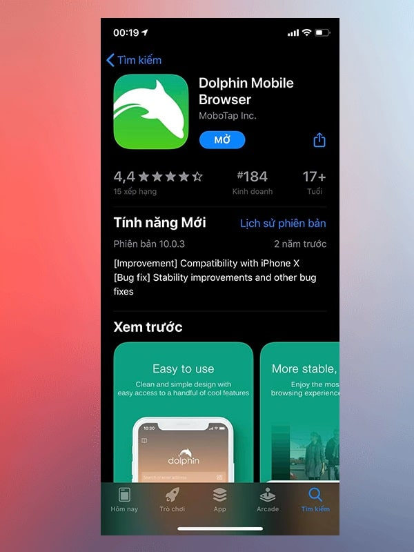 Tải trình duyệt Dolphin Mobile Browser về thiết bị.