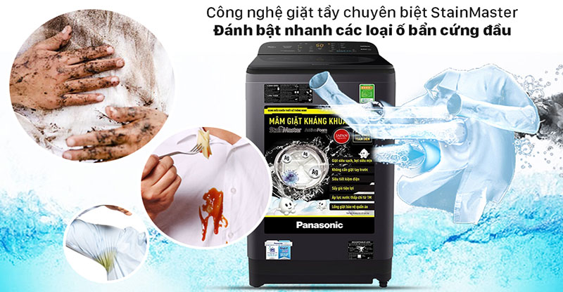 Máy giặt Panasonic 8.5 Kg NA-F85A9BRV - Đánh bật vết bẩn, bùn đất, nước sốt nhờ công nghệ giặt tẩy vết bẩn chuyên biệt StainMaster.