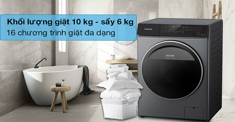 Máy giặt sấy Panasonic Inverter 10 kg NA-S106FC1LV - Khối lượng giặt 10 kg, sấy 6 kg và trang bị 14 chương trình giặt đa dạng