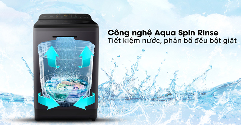 Máy giặt Panasonic 8.5 Kg NA-F85A9BRV - Công nghệ xả nước Aqua Spin Rinse giúp quần áo thấm đều nước và chất giặt xả