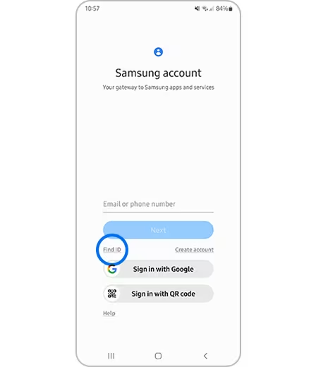 Bạn nhấn nhập “Find ID” bên trên trang web của Samsung.