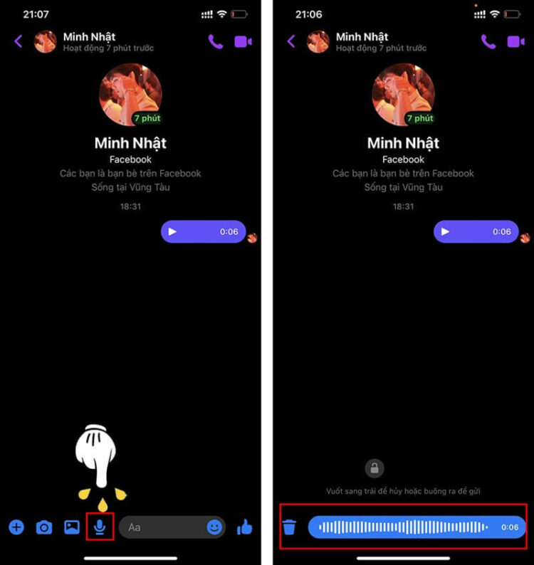 Với cách gửi file ghi âm qua Messenger này, bạn có thể thực hiện ngay trên khung chat.