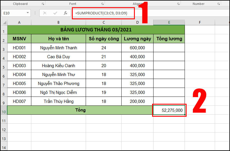 Sử dụng hàm SUMPRODUCT