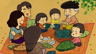 Hình nền Tết 2026 gia đình gói bánh chưng