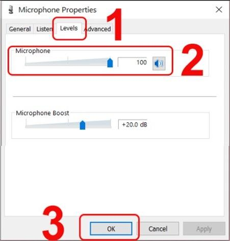 Kéo microphone trong tab levels