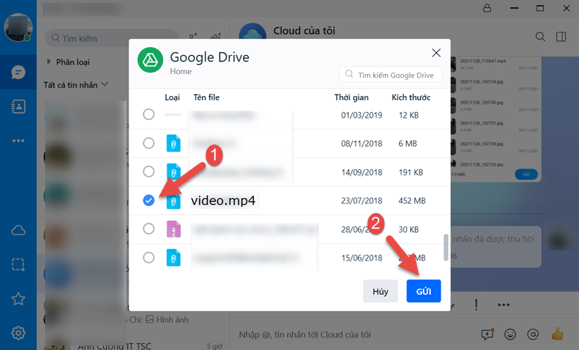 Có thể kết nối Zalo với Google Drive để thoải mái chia sẻ video, tài liệu.
