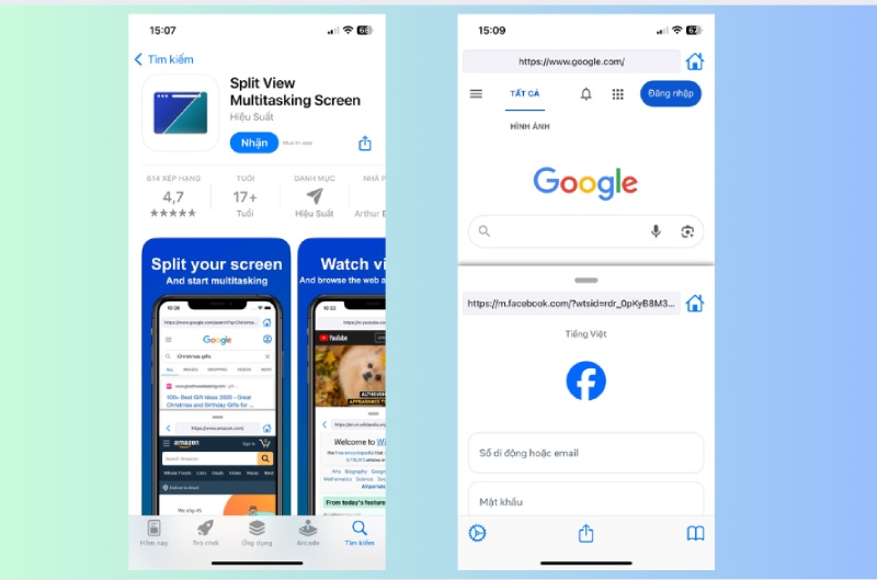 Split View Multitasking Screen chia đôi màn hình và duyệt web