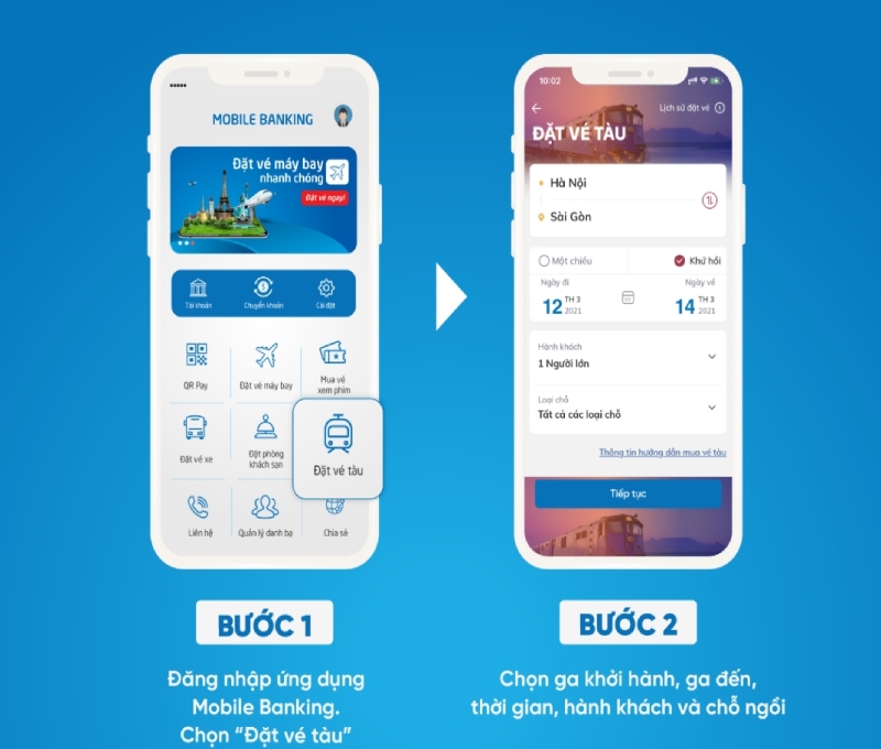 Hướng dẫn đặt vé tàu trên ứng dụng Mobile Banking