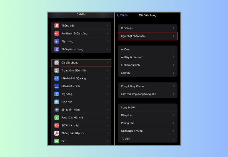 Cập nhật phần mềm trong Cài đặt chung iPhone